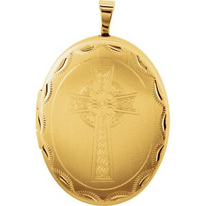OVAL CELTIC CROSS LOCKET: Oval Celtic Cross Locket - 3.15 DWT - Gram Weight: 4.9 - Metal: Gold Plated Sterling