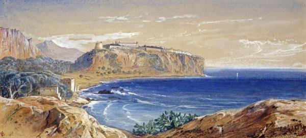 EDWARD LEAR - MONACO FROM CAP D'AIL: Edward Lear - Monaco From Cap D'ail - 22 X 10 In. - Gallery Stretched The Piece Of Art Is Ready To Hang Or Lean Against A Wall, Or Display On An Easel. - A Giclée Print Is The Highest Quality Print A