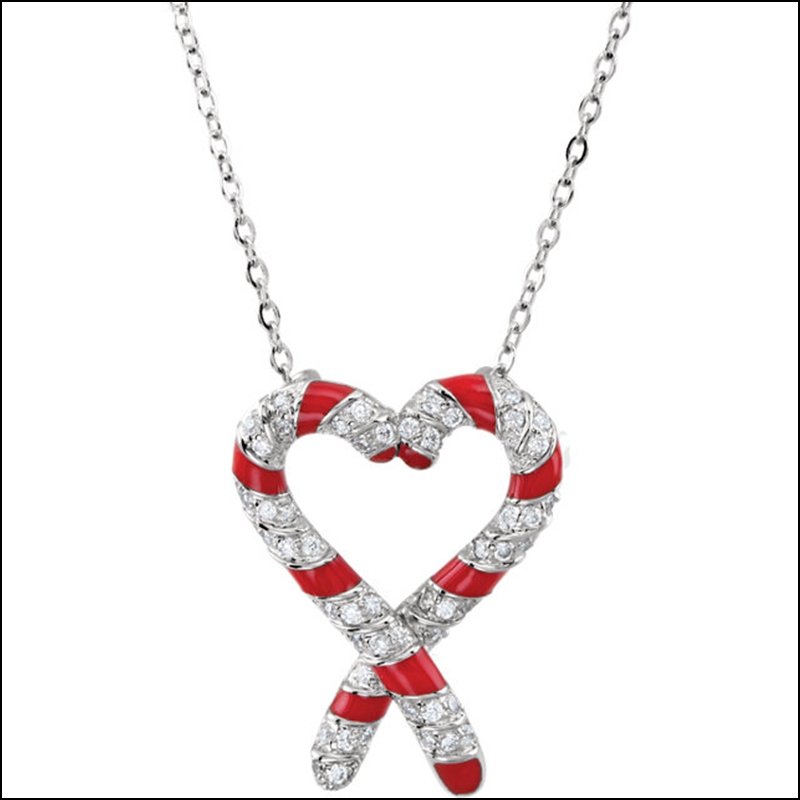 THE CANDY CANE LEG CZ NEC W/18: THE CANDY CANE LEG CZ NEC W/18 - Sterling Silver / Necklace / Complete With Stone / 24.40X19.50 Mm / Polished / The Candy Cane Leg Cz Nec W/18 - Weight: 2.97DWT - GramWeight: 4.62