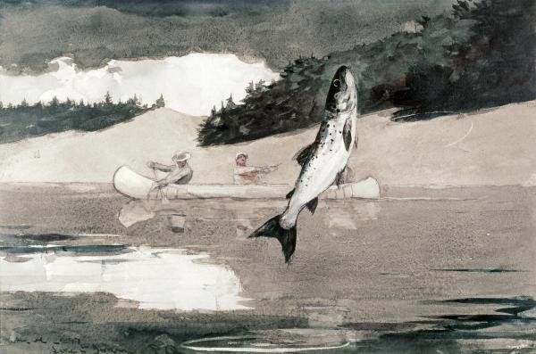 WINSLOW HOMER - FLYING FISH ON LAKE JOHN: Winslow Homer - Flying Fish On Lake John - 22 X 14 5/8 In. - Gallery Stretched The Piece Of Art Is Ready To Hang Or Lean Against A Wall, Or Display On An Easel. - A Giclée Print Is The Highest Qualit