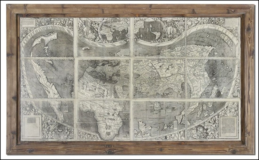TREASURE MAP FRAMED ART: Treasure Map Framed Art - Material: Fir, MDF - Overall Depth: 1.5 Inches - Overall Width: 70.875 Inches - Overall Height: 42.75 Inches - Weight: 68 Lbs. - Description: This Oil Reproduction Features A