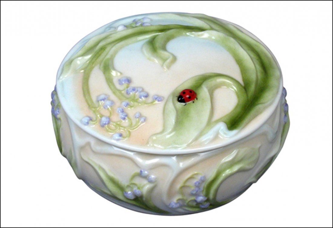 BLUE BELL & LADY BUG TRINKET BOX: Blue Bell & Lady Bug Trinket Box - Material - Fine Porcelain - Size - (l) 3 3/8