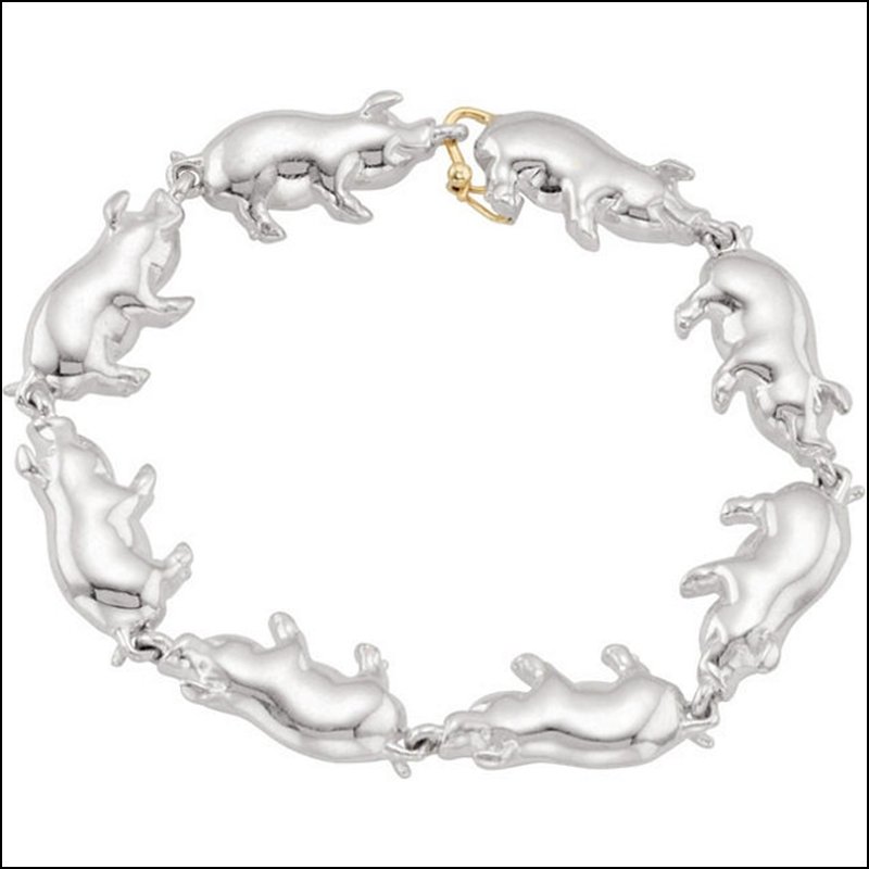 PIG BRACELET: PIG BRACELET - Ster_14Ky / 07.25 Inches / P / Pig Bracelet - Weight: 9.7094DWT - GramWeight: 15.1