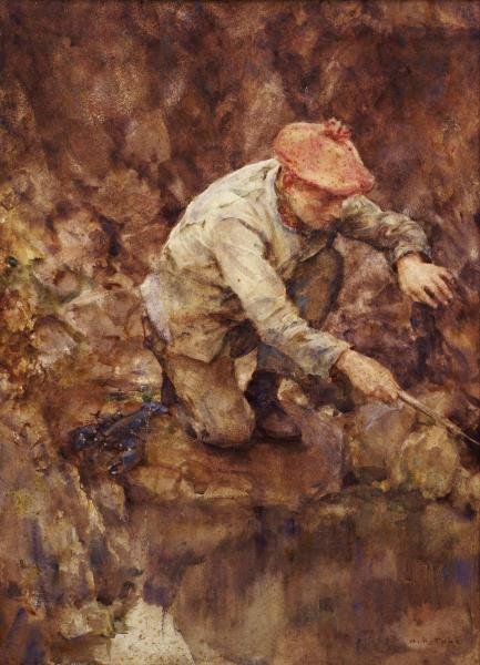HENRY SCOTT TUKE - NETTING LOBSTER: Henry Scott Tuke - Netting Lobster - 31 3/4 X 44 In. - Gallery Stretched The Piece Of Art Is Ready To Hang Or Lean Against A Wall, Or Display On An Easel. - A Giclée Print Is The Highest Quality Prin