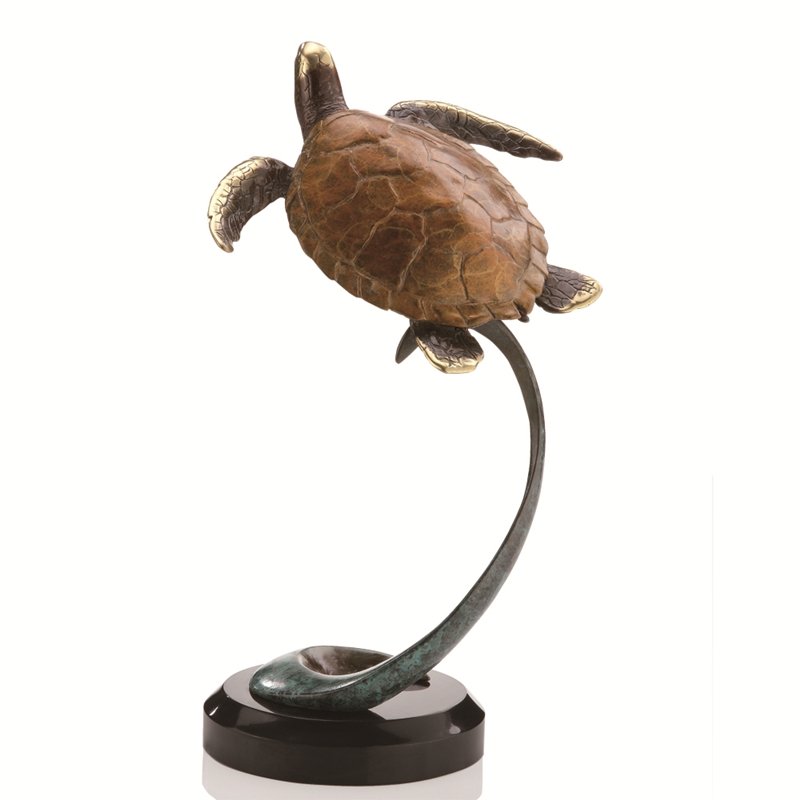 SINGLE TURTLE ON RIBBON: Single Turtle on Ribbon - Weight: 1.50 Lbs - Size: 9"H 5.5"W 3.5"D - Material: BRASS