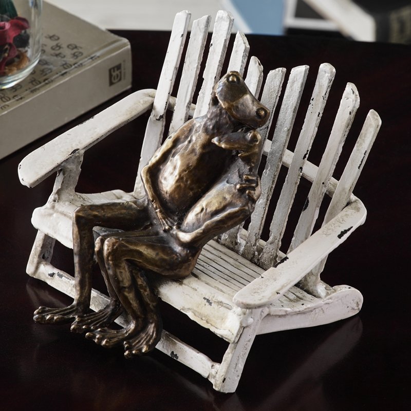 CUDDLY FROGS ON BEACH CHAIR: Cuddly Frogs on Beach Chair - Weight: 4.00 Lbs - Size: 6"H 8"W 7"D - Material: CAST IRON