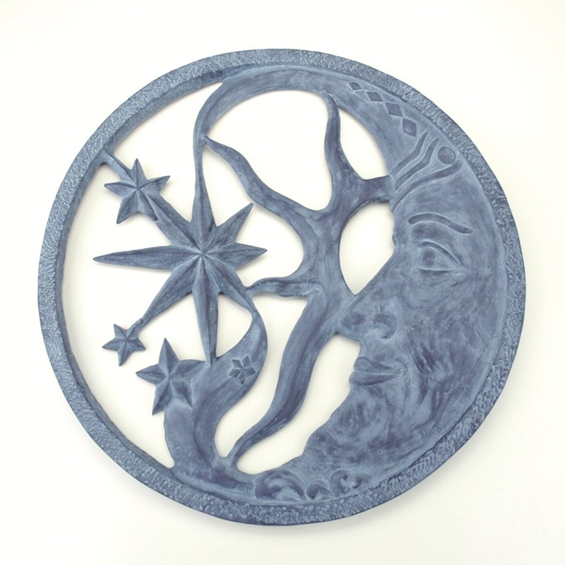 MOON AND STAR WALL PLAQUE: Moon and Star Wall Plaque - Weight: 10.00 Lbs - Size: 27"H 27"W 1"D - Material: Aluminum