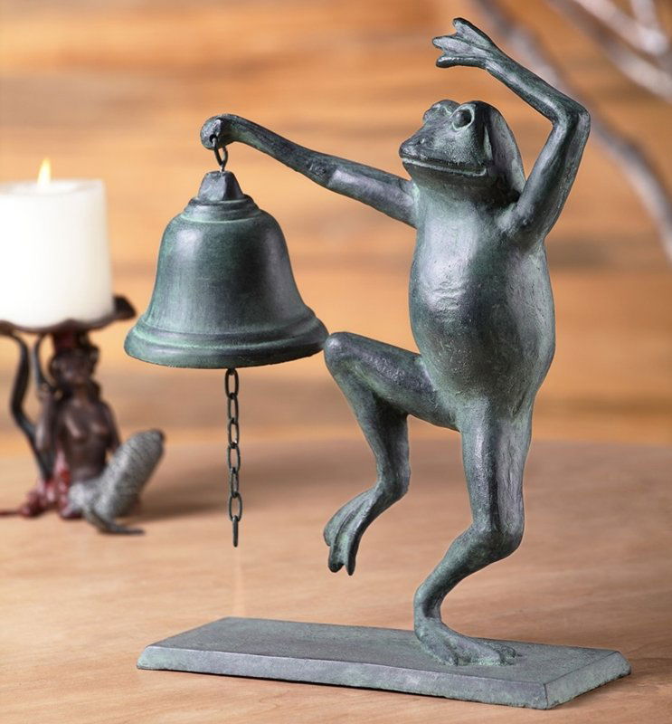 DANCING FROG TABLE BELL: Dancing Frog Table Bell - Weight: 6.20 Lbs - Size: 13"H 10"W 4"D - Material: CAST IRON
