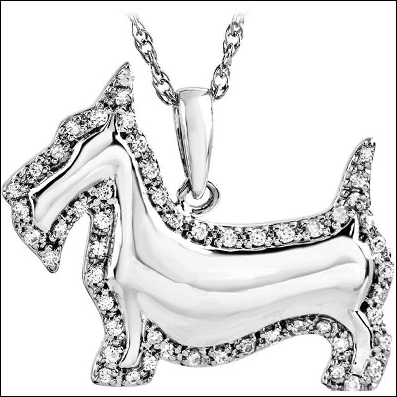 TENDER VOICES SCOTTISH TERRIER DOG NECKLACE: TENDER VOICES SCOTTISH TERRIER DOG NECKLACE - Sterling Silver / Necklace / Complete With Stone / 19.80X23.30 Mm / Round / Various / Diamond / Polished / 1/4Ctw Dia Scottie 18" Nck - Weight: 1.36DWT - 