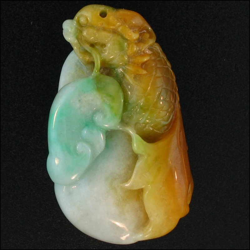 NATURAL GREEN YELLOW MIX JADE LOOSE: This Is A-one-of-a-kind - Natural Green Yellow Mix Jade Loose - Metal: N/a Karat: N/a Stone Size: 25x43mm Details: Carved Dragon With Ling Zhi - This Is Guaranteed Grade A Jade (jadeite)