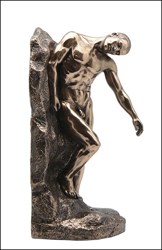 BOOKEND NUDE MALE LEANING ON ROCK - BRONZE: Bookend Nude Male Leaning On Rock - Material - Cold Cast Bronze - Size - 8 1/4