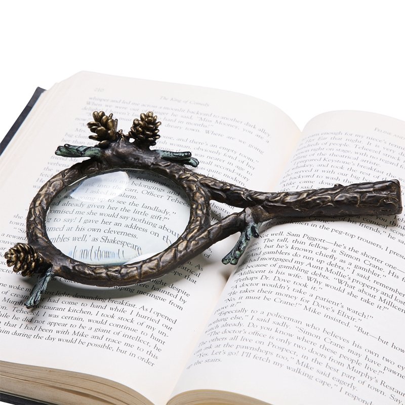 PINECONE MAGNIFIER: Pinecone Magnifier - Weight: 0.200 Lbs - Size: 7.5"H 4.5"W 1.5"D - Material: ALUMINUM