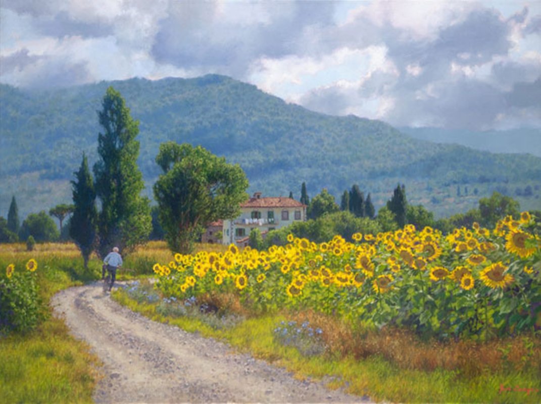 MY GIRASOLI - JUNE CAREY: My Girasoli - June Carey - Hand Signed - Canvas Edition -image Size: 40"w X 30"h. Edition Size:35 - "In July and August, wonderful patches of solid gold appear and flourish across the Tuscan countrysi