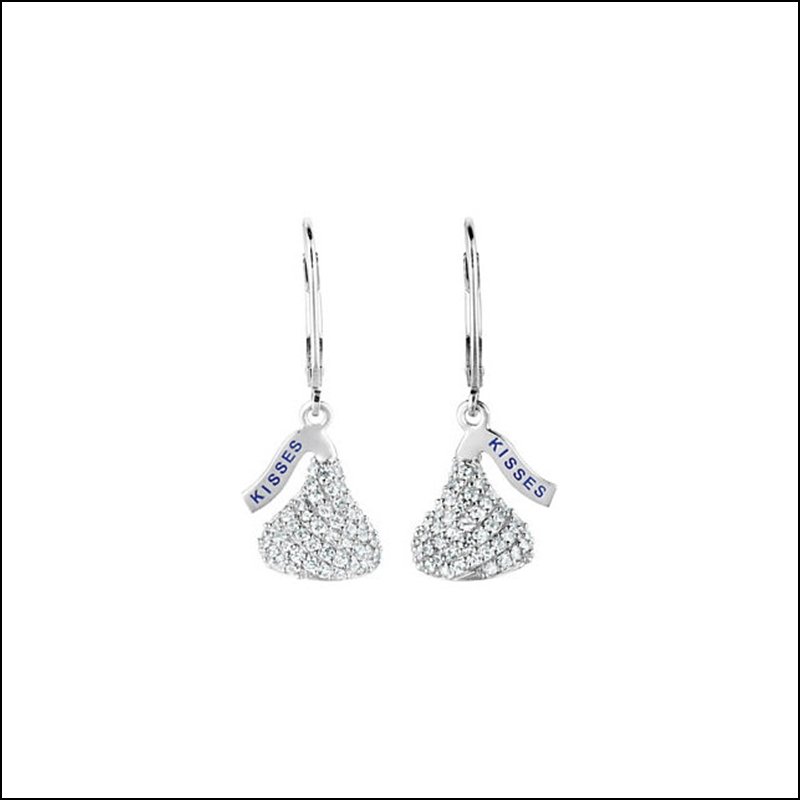HERSHEY'S KISSES CUBIC ZIRCONIA LEVER BACK EARRINGS: HERSHEY'S KISSES CUBIC ZIRCONIA LEVER BACK EARRINGS - Ster / Pair 14.50X12.40 Mm / P / Flat Bk Cz Hershey Kis Levbk E - Weight: 2.3DWT - GramWeight: 3.58