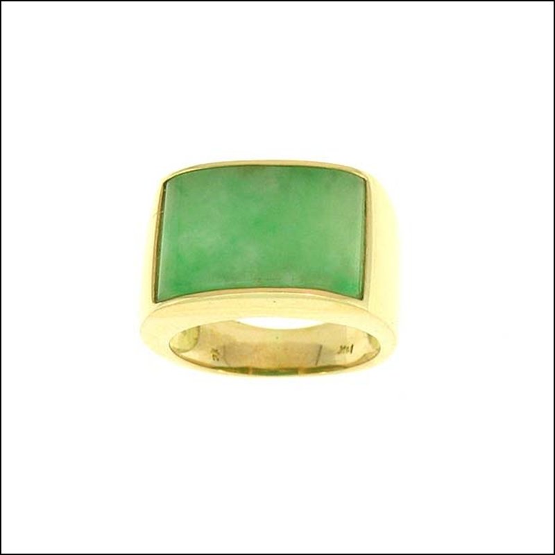 NATURAL GREEN JADE RING: This Is A-one-of-a-kind - Natural Green Jade Ring - Metal: Yellow Gold Karat: 14k Stone Size: 17x11mm - This Is Guaranteed Grade A Jade (jadeite)