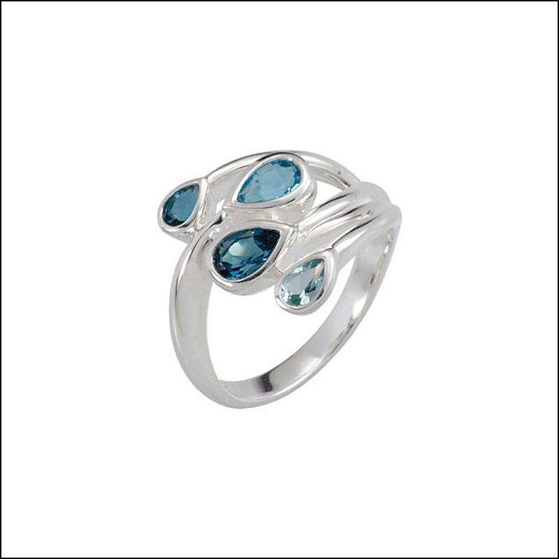 GENUINE SKY BLUE TOPAZ, LONDON BLUE TOPAZ & SWISS BLUE: GENUINE SKY BLUE TOPAZ, LONDON BLUE TOPAZ & SWISS BLUE TOPAZ RING - Sterling Silver / Ring / Complete With Stone / 10.00 / Blue Topaz,London & Swis Blue / Multi Sizes / Pear / Polished / Ring - Weight