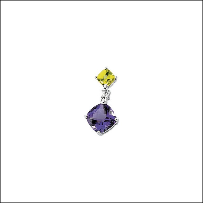 GENUINE MULTICOLOR GEMSTONE & DIAMOND PENDANT: GENUINE MULTICOLOR GEMSTONE & DIAMOND PENDANT - 14Kw / .03 Cttw / P / Gen Amet, Gen Per & Dia Pend - Weight: 0.88DWT - GramWeight: 1.37