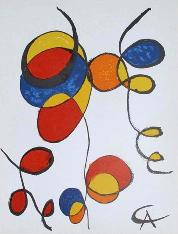 Alexander Calder BALLONS ET CERFS VOLANTS Lithograph: This is a lithograph titled "BALLONS ET CERFS VOLANTS" by Alexander Calder. Beautiful art piece on extra thick paper with gorgeous vibrant colors. Sheet measures 15" x 11.5". Published in 1973 in Pari