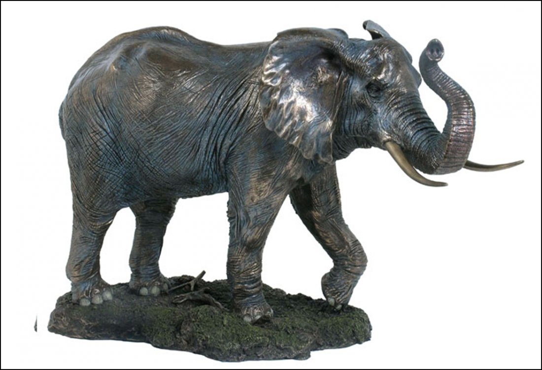 ELEPHANT WITH RAISED TRUNK - BRONZE: Elephant With Raised Trunk - Material - Cold Cast Bronze - Size - 19 1/4