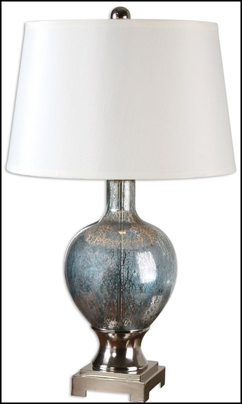 MAFALDA MERCURY GLASS LAMP: Mafalda Mercury Glass Lamp - Voltage: 110 - Material: METAL,GLASS, FABRIC - Overall Depth: 18 Inches - Overall Width: 18 Inches - Overall Height: 31.5 Inches - Weight: 13 Lbs. - Description: Mercury B