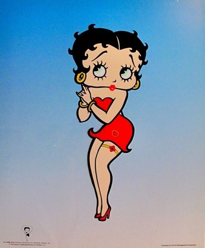 Betty Boop BETTY BOOP PIN-UP Large Animation Cel: This is a rare, sold out, limited edition Betty Boop large sericel entitled "BETTY BOOP PIN-UP". This cel measures 16.5" x 13.5. This cel bears the King Features serigraph seal in the bottom left corn