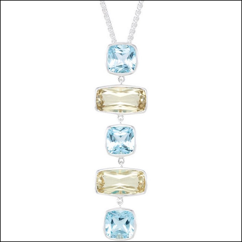 GENUINE SKY BLUE TOPAZ & LIME QUARTZ PENDANT: GENUINE SKY BLUE TOPAZ & LIME QUARTZ PENDANT - Ster / 15X8mm/9X9mm / P / Gen Sky Bl Topaz Lime Quz Pend - Weight: 4.34DWT - GramWeight: 6.75
