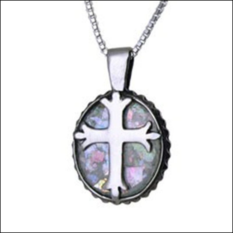 ROMAN GLASS STERLING CROSS: Roman Glass Sterling Cross---length: 3/4" Tall-metal: Sterling Silver--