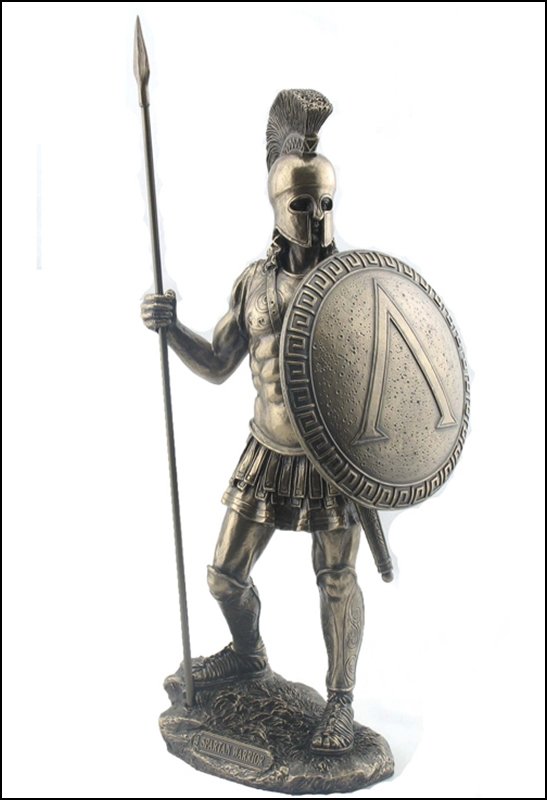 SPARTAN WARRIOR WITH SPEAR AND HOPLITE SHIELD - BRONZE: Spartan Warrior With Spear And Hoplite Shield - Material - Cold Cast Bronze - Size - 14 3/8
