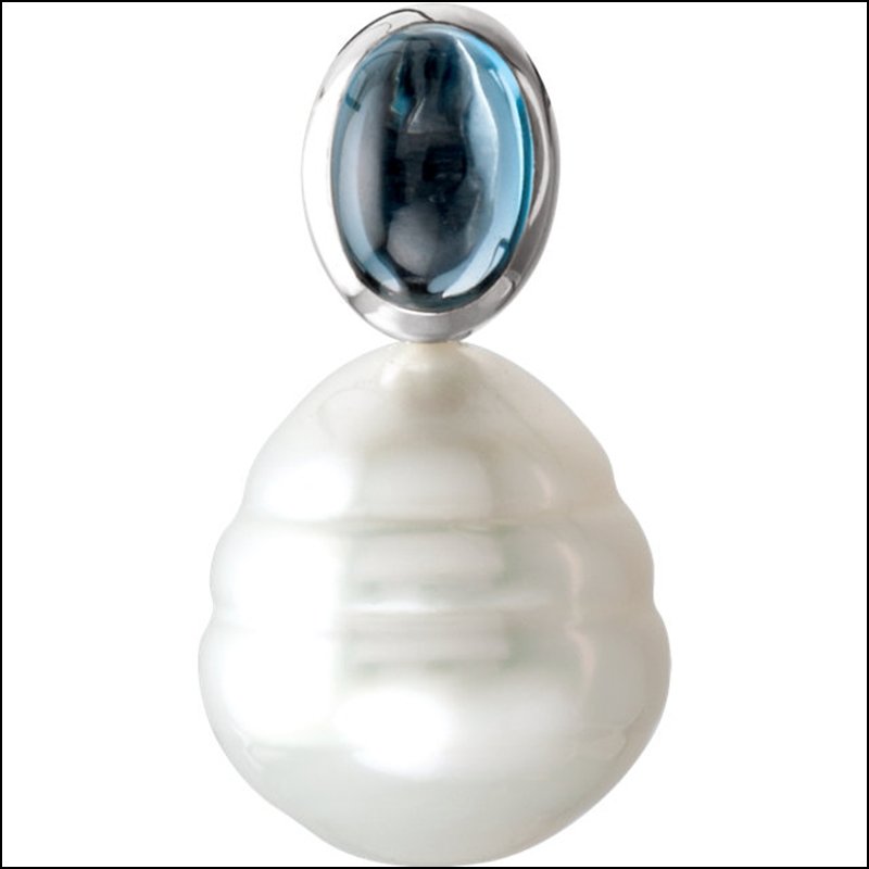 PASPALEY CULTURED PEARL & GENUINE LONDON BLUE TOPAZ: PASPALEY CULTURED PEARL & GENUINE LONDON BLUE TOPAZ PENDANT - 14Kw / 07.00X05.00Mm/11.00Mm Fine Cir / P / Pas Ss Cult Prl & Gen Lon Bl - Weight: 0.472DWT - GramWeight: 0.73