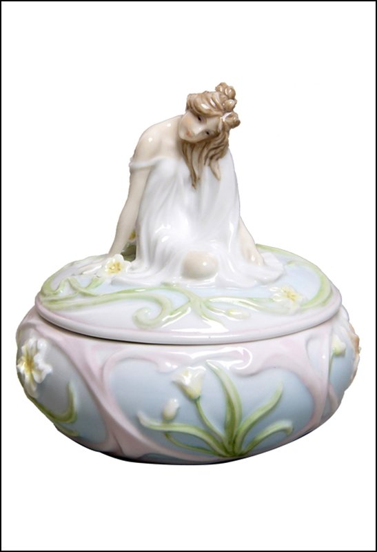 SITTING GIRL TRINKET BOX: Sitting Girl Trinket Box - Material - Fine Porcelain - Size - (l) 4 1/4