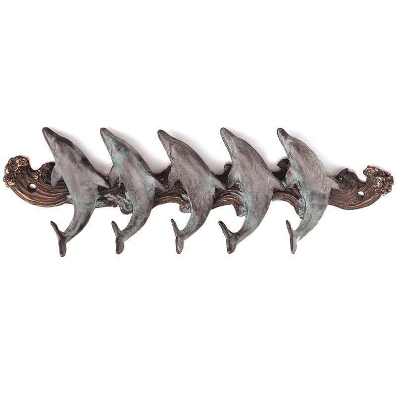 DOLPHIN QUINTET KEY HOOK: Dolphin Quintet Key Hook - Weight: 0.000 Lbs - Size: 3"H 9.5"W 1.5"D - Material: Brass
