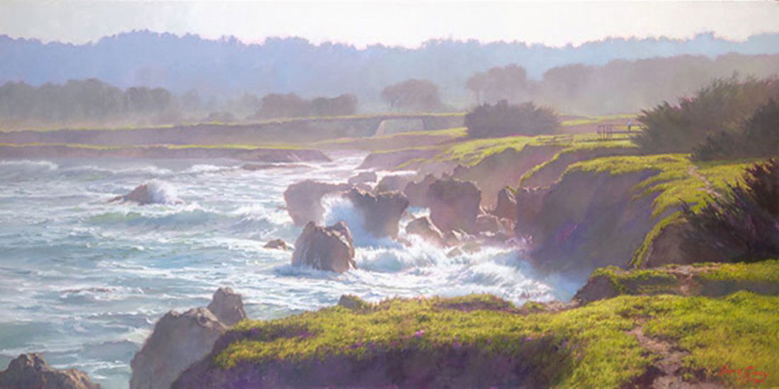 MENDOCINO - JUNE CAREY: Mendocino - June Carey - Hand Signed - Canvas Edition -image Size: 48"w X 24"h. Edition Size:25 - Everyone in Northern California is familiar with the coastline in Mendocino County. It is cool and moi