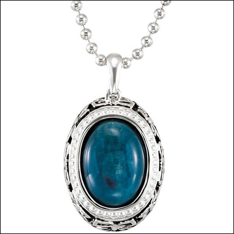GENUINE OPAQUE APATITE PENDANT: GENUINE OPAQUE APATITE PENDANT - Sterling Silver / 15.00X11.00 Mm/ 18.00 Inch / Polished / Genuine Opaque Apatite Nck - Weight: 4.0273DWT - GramWeight: 6.26