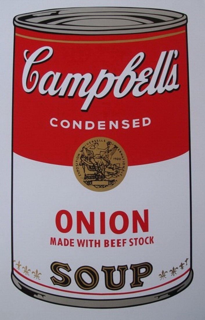 ANDY WARHOL SUNDAY B. MORNING ONION SOUP CAN: Campbell'S Onion Soup Can Serigraph By Andy Warhol Sunday B Morning. Sunday B. Mornings Editions Serigraph That Is Stamped On The Verso In Blue Ink "Published By Sunday B Morning" – "Fill In Your Ow