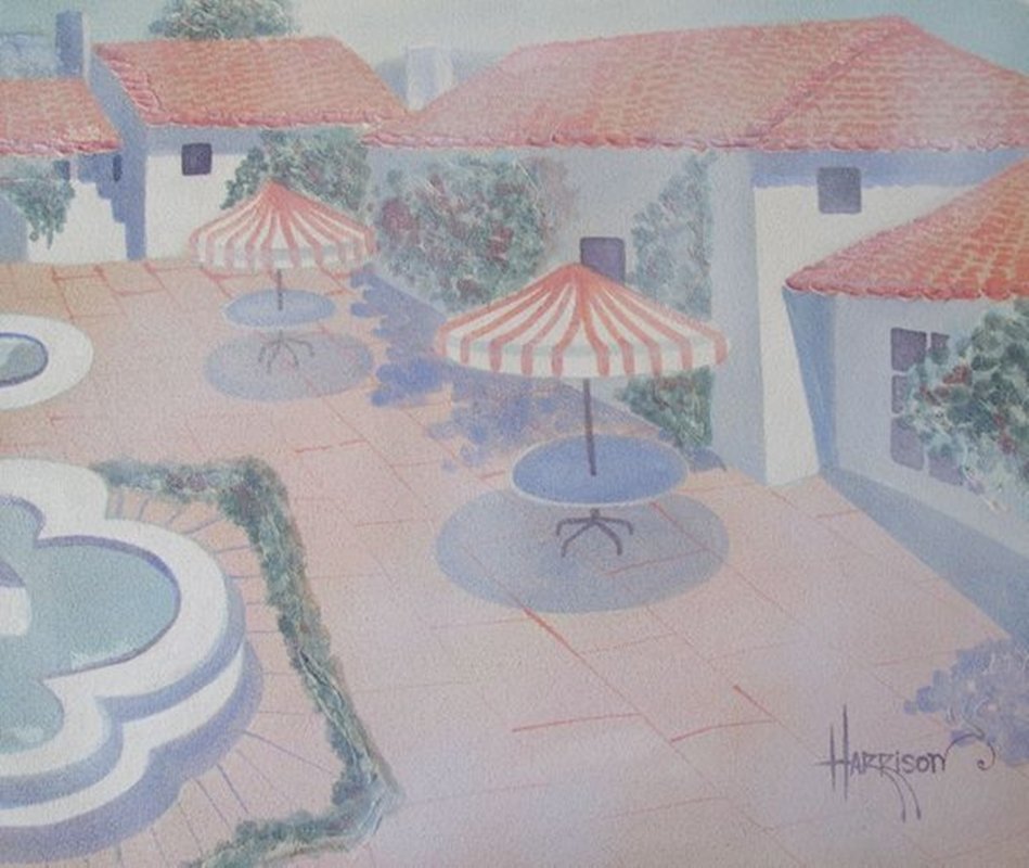 HOTEL CALIFORNIA Signed Original Oil Painting on Canvas: you will be bidding on a hand signed original painting by Aaron Harrison titled "Hotel California". Beautiful original oil painting on canvas. Canvas image measures: 21" x 24". Comes unframed, unstret