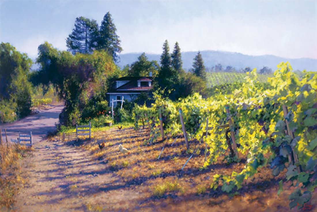 MY SONOMA - JUNE CAREY: My Sonoma - June Carey - Hand Signed - Limited Edition Canvas - Image Size: 30"w X 20"h. Edition Size:200 - “This bend in the road is a remote corner of the Alexander Valley,” says artist June Car
