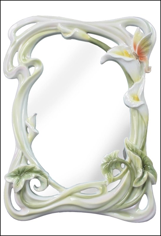CALLA & BUTTERFLY MIRROR: Calla & Butterfly Mirror - Material - Fine Porcelain - Size - (h) 11 3/8