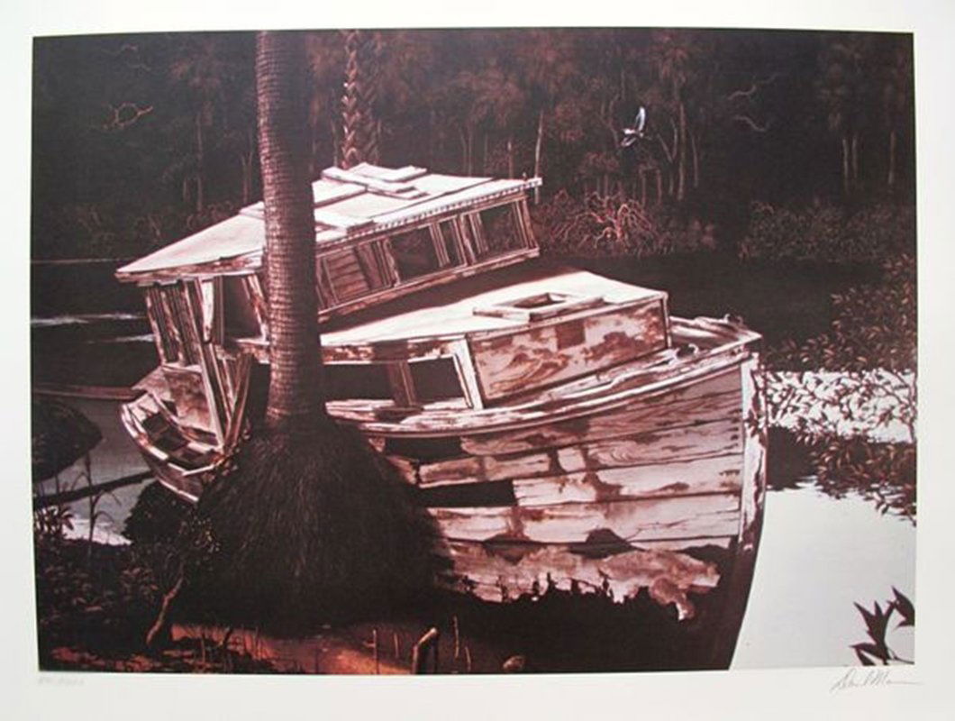 David Mann THE OLD BOAT Limited Ed. Hand Signed: This is a lithograph hand signed by David Mann titled "THE OLD BOAT". Made on archival quality paper. This piece was hand signed by David Mann himself. Pencil numbered from a limited edition of 1000.