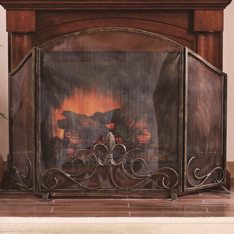 FLEUR DE LIS FIREPLACE SCREEN: Fleur de Lis Fireplace Screen - Weight: 15.5 Lbs - Size: 36.5"H 59"W 7"D - Material: Iron