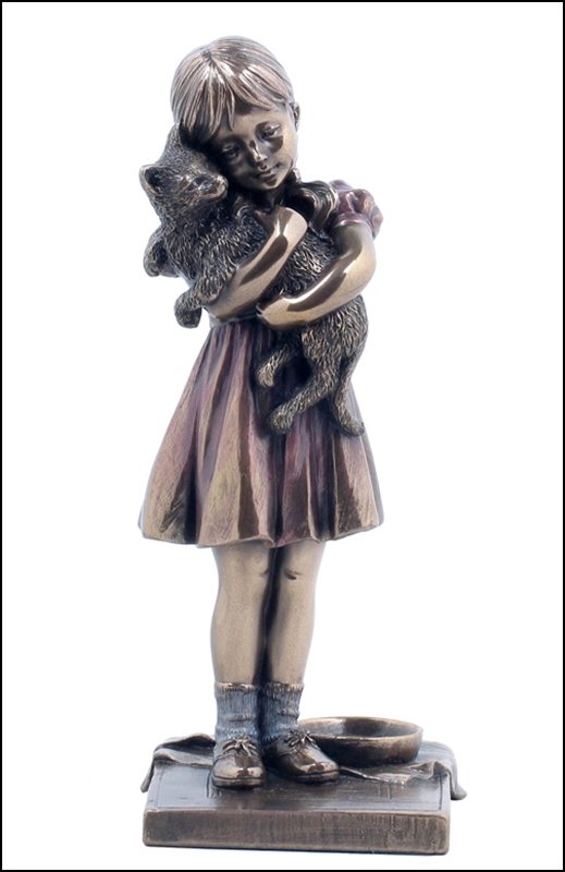 GIRL WITH CAT - BRONZE: Girl With Cat - Material - Cold Cast Bronze - Size - 6 1/4