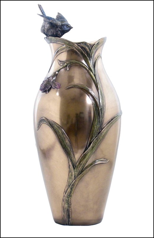 ORCHID & BLUE TIT VASE - BRONZE: Orchid & Blue Tit Vase - Material - Cold Cast Bronze - Size - 14 3/4