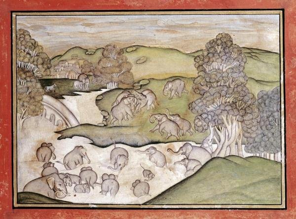 DEVGARH - ELEPHANTS BATHING: Devgarh - Elephants Bathing - 36 X 26 5/8 In. - This Giclée Print Is Gallery Stretched And Ready To Hang Or Lean Against A Wall, Or Display On An Easel. - A Giclée Print Is The Highest Quality Print