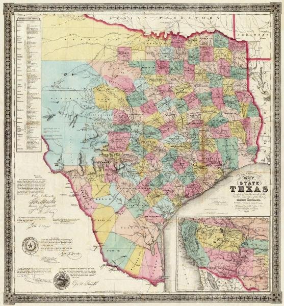 JACOB DE CORDOVA - THE STATE OF TEXAS, 1856: Jacob De Cordova - The State Of Texas, 1856 - 37 1/8 X 40 In. - This Giclée Print Is Gallery Stretched And Ready To Hang Or Lean Against A Wall, Or Display On An Easel. - A Giclée Print Is The Highe