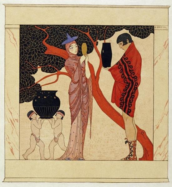 GEORGES BARBIER - THE RED TREE: Georges Barbier - The Red Tree - 27 1/2 X 30 In. - This Giclée Print Is Gallery Stretched And Ready To Hang Or Lean Against A Wall, Or Display On An Easel. - A Giclée Print Is The Highest Quality Pr