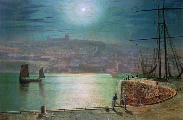 JOHN ATKINSON GRIMSHAW - WHITBY HARBOUR BY MOONLIGHT: John Atkinson Grimshaw - Whitby Harbour By Moonlight - 22 X 14 3/8 In. - This Giclée Print Is Gallery Stretched And Ready To Hang Or Lean Against A Wall, Or Display On An Easel. - A Giclée Print Is