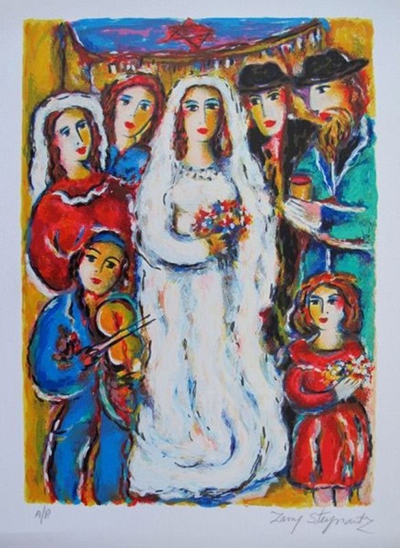 ZAMY STEYNOVITZ UNDER THE CHUPA HAND SIGNED LIMITED ED.: You Will Be Bidding On A Hand Signed Limited Edition Lithograph By Zamy Steynovitz Titled "under The Chupa". Beautiful Art Piece On Extra Thick Arches Paper. Image Measures: 14" X 11". Paper With Bord