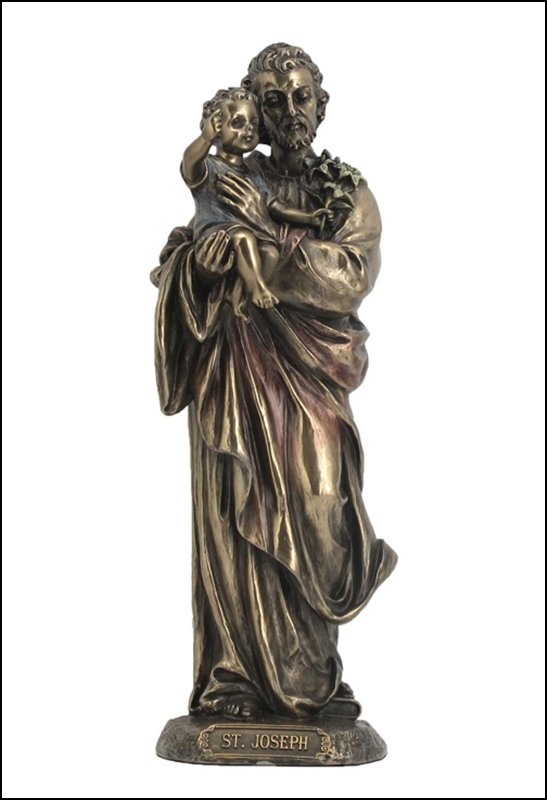 ST. JOSEPH HOLDING BABY JESUS - BRONZE: St. Joseph Holding Baby Jesus - Material - Cold Cast Bronze - Size - 8 1/4