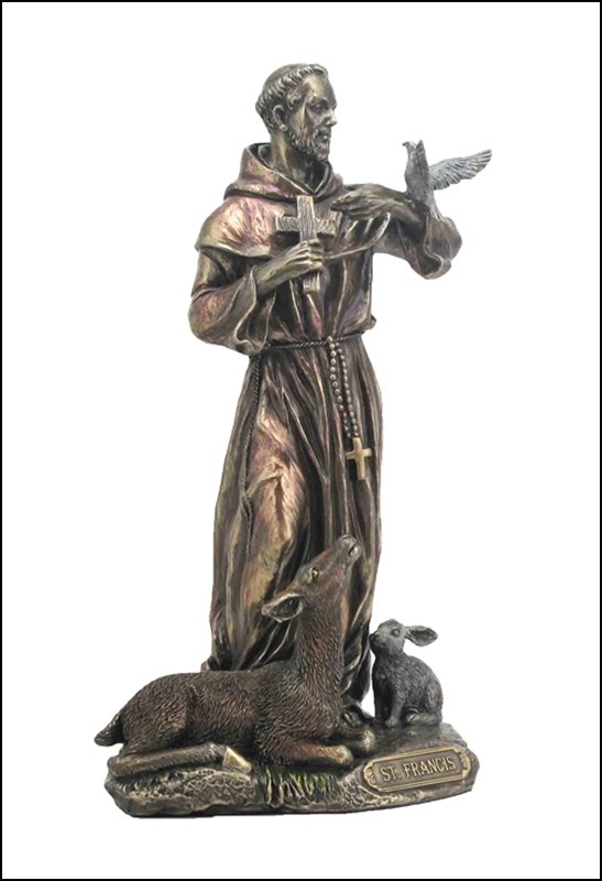 ST. FRANCIS OF ASSISI - BRONZE: St. Francis Of Assisi - Material - Cold Cast Bronze - Size - 8 3/4