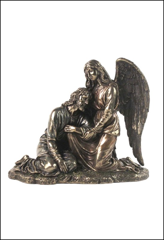 AN ANGEL COMFORTING JESUS IN THE GARDEN OF GETHSEMANE -: An Angel Comforting Jesus In The Garden Of Gethsemane - Material - Cold Cast Bronze - Size - 9 1/4
