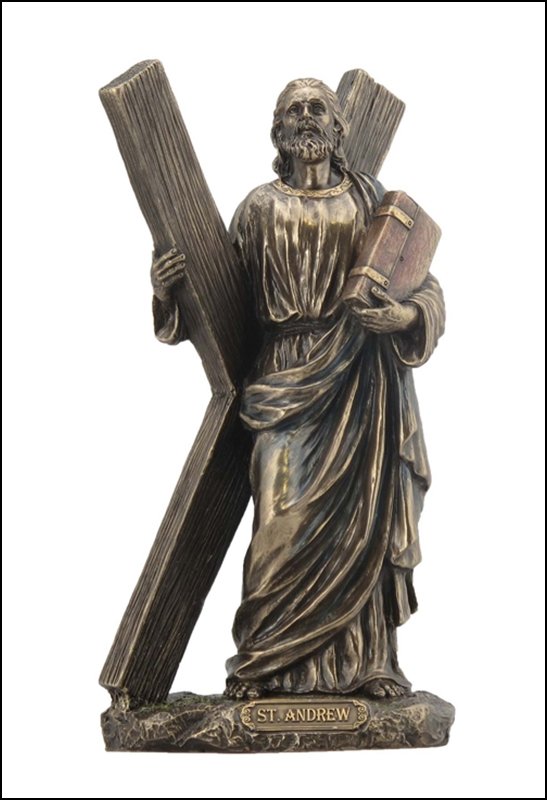ST. ANDREW THE APOSTLE WITH HIS CROSS - BRONZE: St. Andrew The Apostle With His Cross - Material - Cold Cast Bronze - Size - 8 1/2